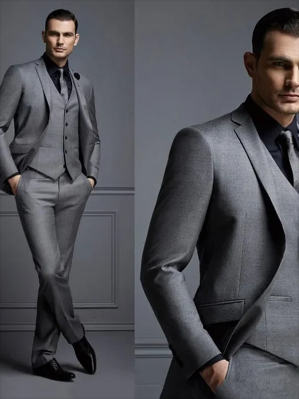 Elegant Men's 3-Piece Suit Set - Blazer, Vest, and Trousers for Formal Occasions and Business Events